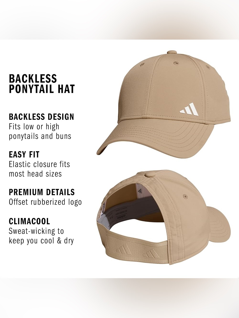 Adidas Women's Backless Ponytail Hat Adjustable Fit Baseball Cap new